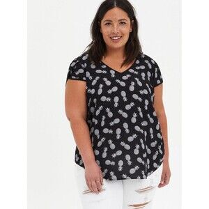 Torrid Womens 5X GEORGETTE TULIP SLEEVE BLOUSE Pineapple Print Black White
